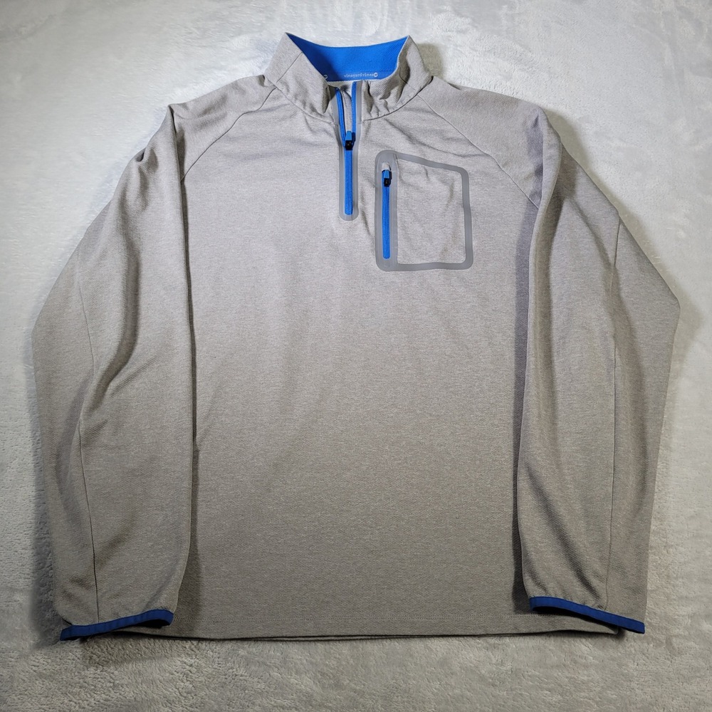 Vineyard Vines Pullover Mens XXL Gray Blue Performance Quarter Zip Mock Neck